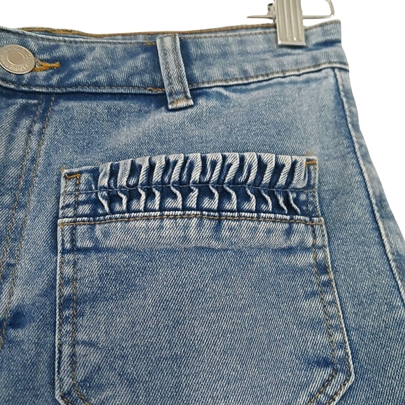 H&M Jeans Stylish Blue Denim Crop High Waist Ruched Pocket Braided Flared Size 6 - Picture 9 of 15